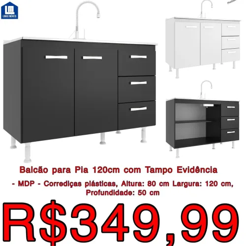 Balcão para Pia 120cm com Tampo Evidência
