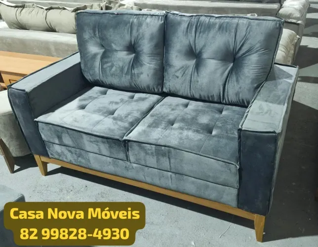 Sofá 2 Lugares Cinza Veludo Casa Nova Móveis