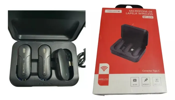 Microfone Lapela Wireless duplo tipo c Tomate MT-2215