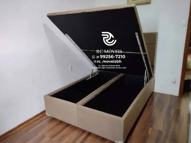 Cama box Baú Tamanho casal 1.38x1.88 Bipartido Blindado com Pistão a Gás