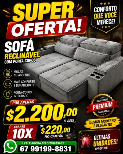 Hoje lançamento sofá com porta copos novo reclinável retrátil 