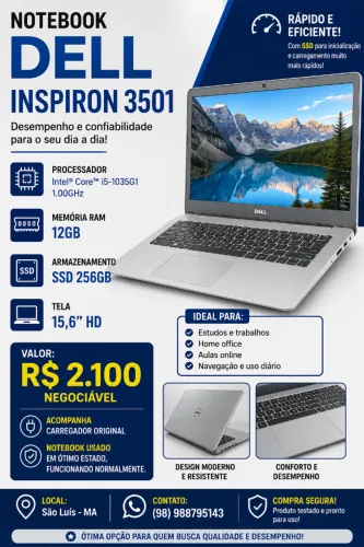 Notebook Dell Inspiron 3501 i5-1035G1, 12GB RAM, SSD 256GB