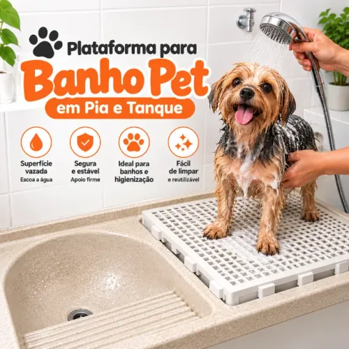Plataforma para Banho Pet em Pia e Tanque Suporte Vazado para Cachorros e Gatos