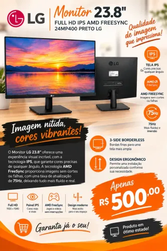 Monitor 23.8 Full Hd Ips Amd Freesync 24mp400 Preto LG