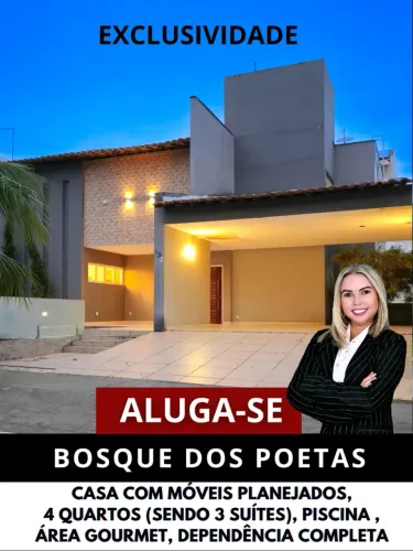 Casa no Bosque dos Poetas com piscina, área gourmet, 4 quartos (sendo 3 suítes) e dependên