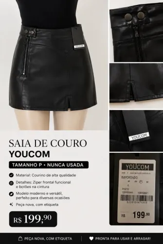 Saia de couro preta YOUCOM