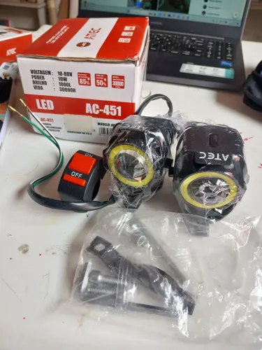 Farois auxiliares e piscas de led para moto ATEC (novos na caixa)