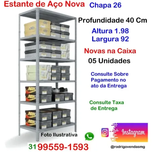 Prateleira 05 Estantes de Aço novas Casa Comércio Escritório Loja Auto Escola indústria