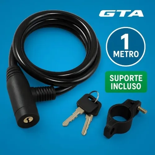 Promoção Shopee! Cadeado Antifurto 6mm x 1m - Acompanha Suporte e 2 Chaves