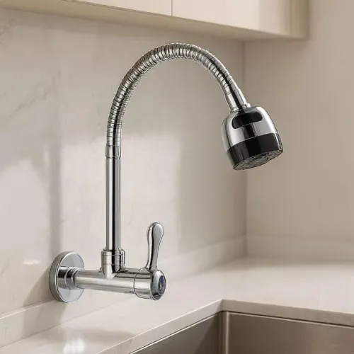Torneira Gourmet cozinha flexível cromada parede 1/4 volta