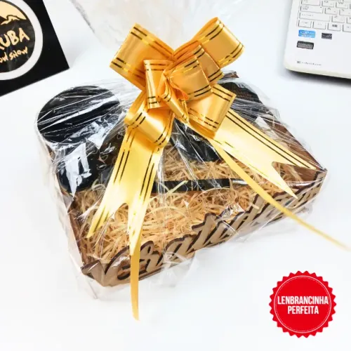 Lembrancinha Kit Presente Barato Home Office Caneca Café Gratidão Organizador de Mesa MDF 