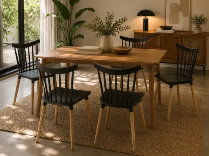 Cadeira Windsor Preta com Pés de Madeira para Sala de Jantar - Preço Unitário