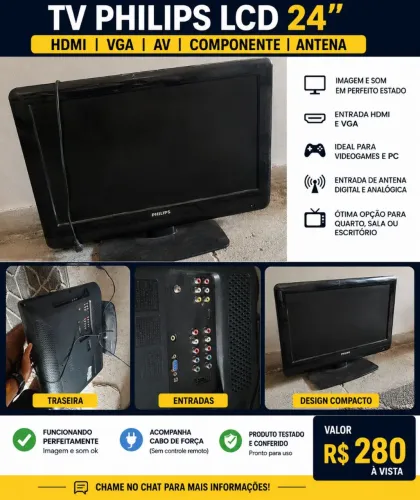 TV Philips LCD 24? HDMI VGA Funcionando - Ótima pra PC e Videogame