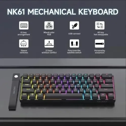Teclado Mecânico Ajazz NK61 60% RGB Hot-Swap - Gamer / Esports