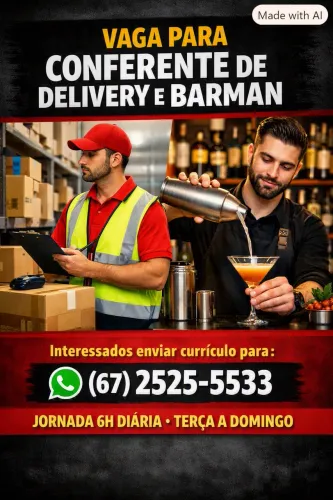 Vagas: Conferente Delivery e Barman