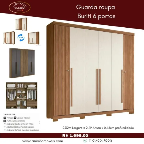 Guarda roupa buriti 6 portas - à pronta entrega 