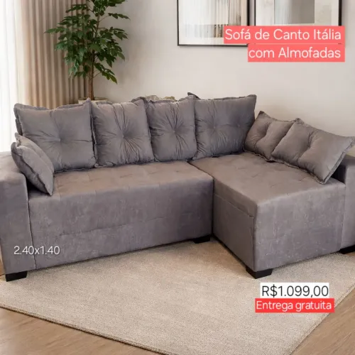 PROMOÇÃO URGENTE - Sofá de Canto Itália 4 LUGARES Cinza com Chaise Disponível