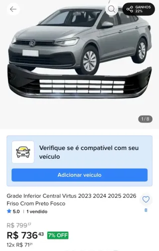 Grade Inferior Pára-choque Dianteiro Virtus 2025