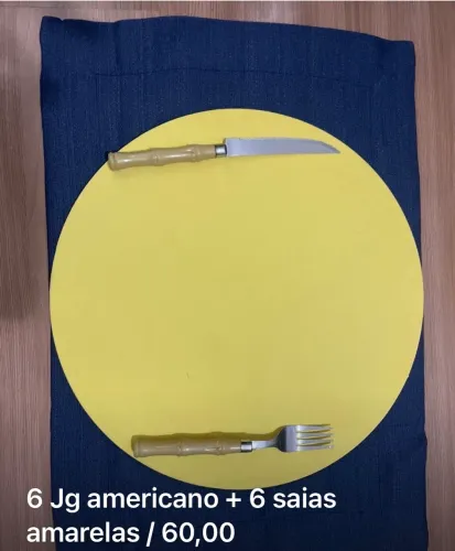 6 jogo americano em linho + 6 capas para sousplat em mdf 