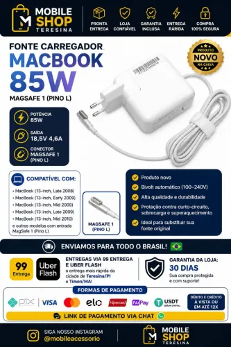 Carregador MacBook 85W MagSafe 1 (Pino L)<br>