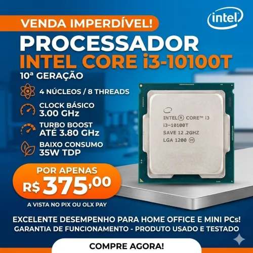 Processador Intel i3-10100T (4 Cores / 8 Threads)<br><br>