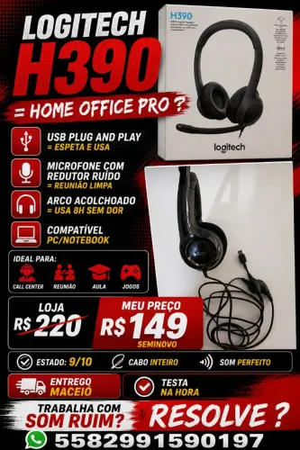 Headset Logitech H390 USB Microfone Fone Home Office R$149,99