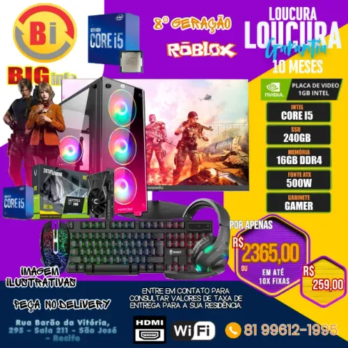 computador i5 8º geracao ssd 250gb 16gb ddr4 Monitor 21,5 - Em ate 10x Fixas