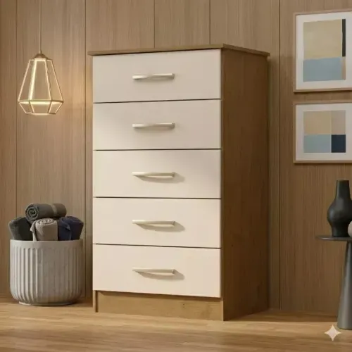 Cômoda Jamile 5 Gavetas Noce/Pérola - Design Moderno e Sofisticado