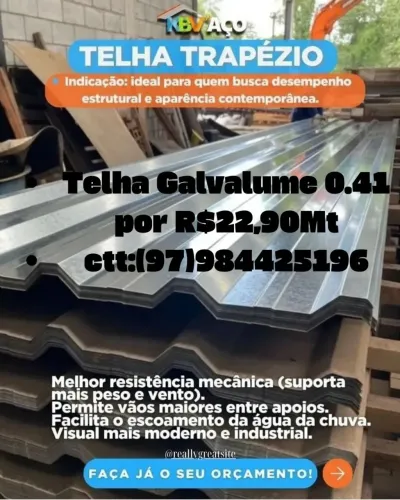 ?TELHA GALVALUME 0.41 R$22,90 MT ? PROMOÇÃO POR TEMPO LIMITADO!!?