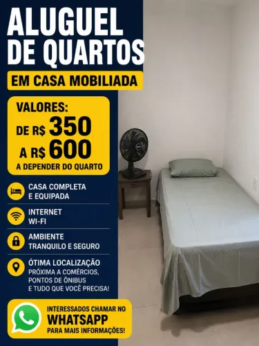 Quartos mobiliados <br>EM CASA MOBILIADA