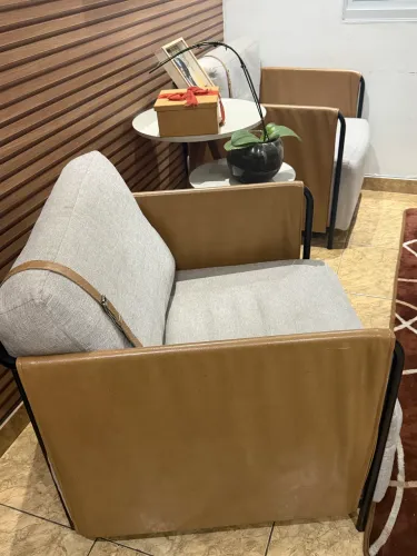 Poltrona Decoração Preto/linho Areia