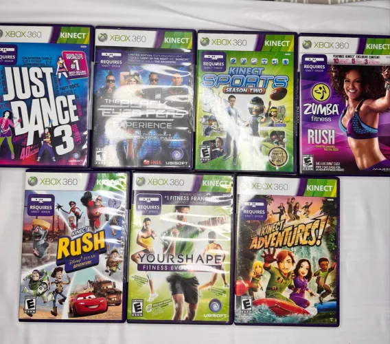Lote 7 Jogos Kinect Xbox 360 - Just Dance, Zumba, Disney | 2 Lacrados