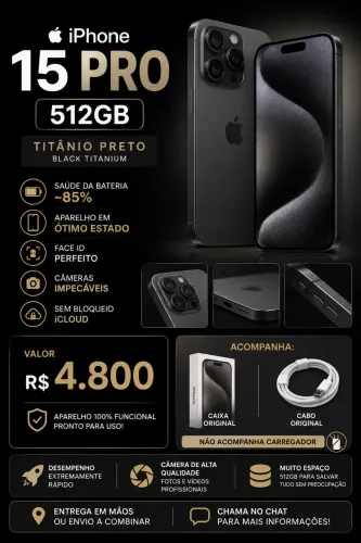 iPhone 15 Pro - 512GB Titânio Preto (Black Titanium)