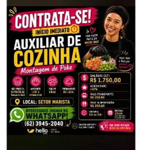 Auxiliar de cozinha ( Montagem de poke) 