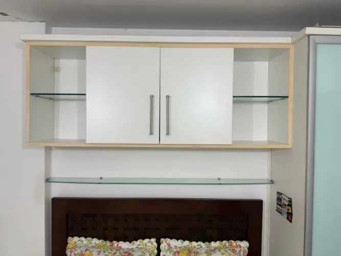 Conjunto de Armários para Quarto - Branco com Vidro Verde
