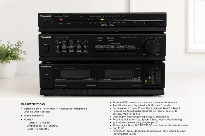 Mini System Panasonic Vintage Completo + Toca-Discos + Caixas - Funcionando