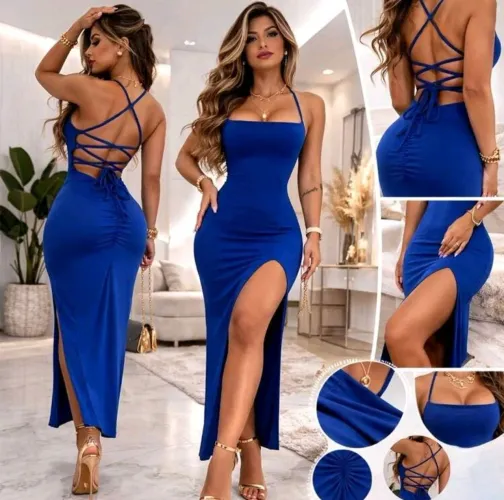 Vestido azul longo. Tam: Único