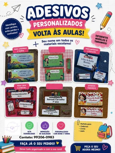 Adesivos Personalizados em qualquer tema para volta às aulas 