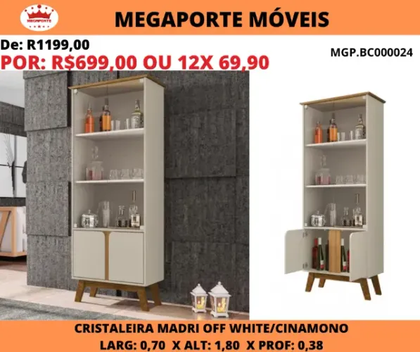 Cristaleira Madri com Vidro 4P