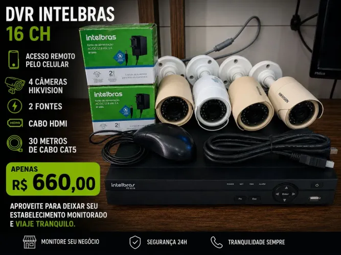 Vendo kit CFTV com 4 câmeras e DVR Intelbras 