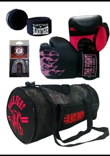 Kit luva boxe muay thai+bandagem+bucal+bolsa