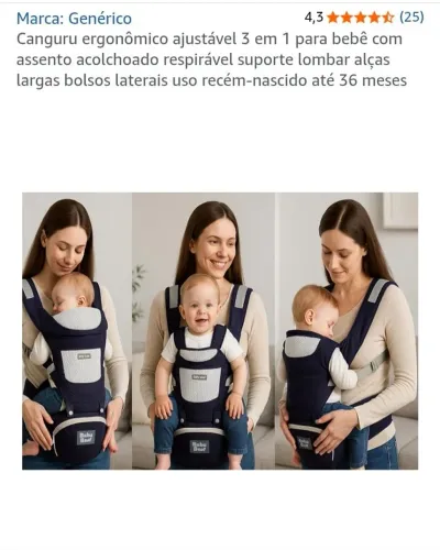 Canguru muito bom para colocar o bebê