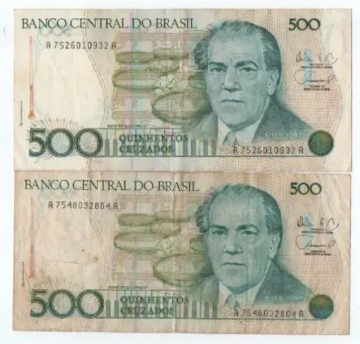 2 Cédulas Antigas de 500 Cruzados - Heitor Villa-Lobos - Coleção