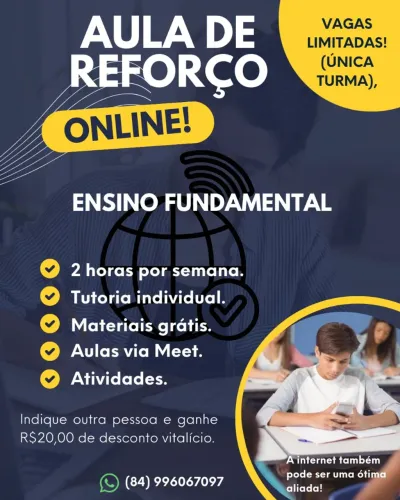 AULAS DE REFORÇO ONLINE - PARTICULAR E INDIVIDUAL EM NATAL.