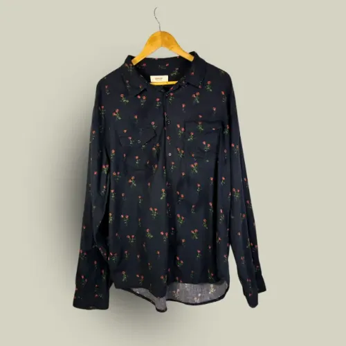 Camisa Osklen Floral Rosas GG Preta - Pouco Uso