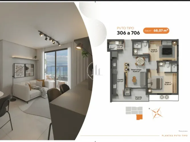 Apartamento 2 Quartos com 2 Suítes e 68m² - Coqueiros - CEN