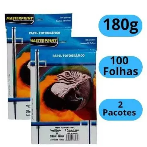 100 folhas papel fotográfico glossy brilhante A4 180/gmr 