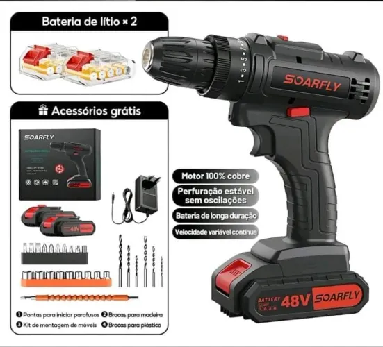 ? PARAFUSADEIRA SOARFLY 48V ? KIT COMPLETO! ?