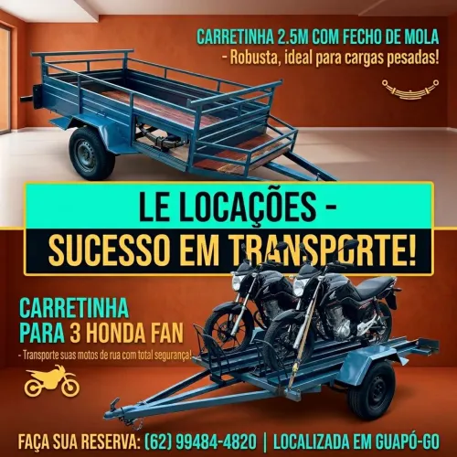 Aluguel de Carretinhas em Guapó - Carga (2.5m) e p/ 3 Motos