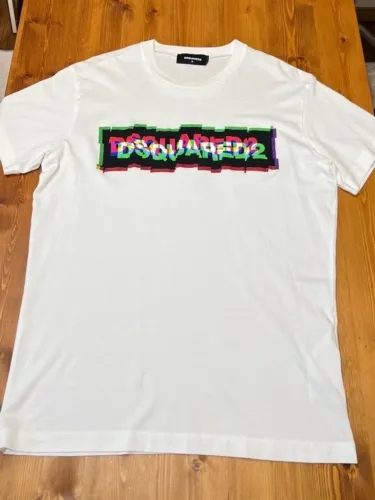 camiseta dsquared2 branca logo glitch colorido 100% original